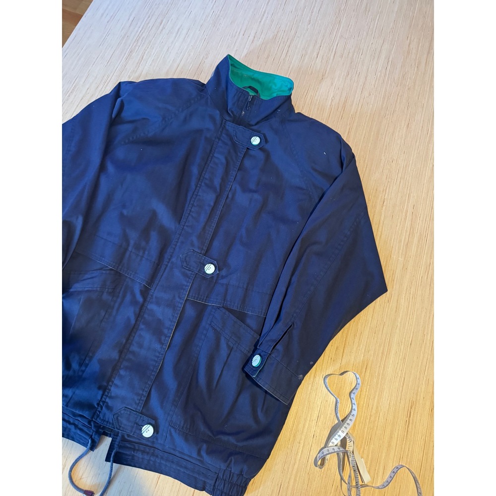 Vintage Westport Ltd Mens 1X Navy Blue Windbreaker Jacket Nautical Green Trim 44